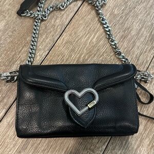 Aimee Kestenberg Black Leather Heart-Embellished Chain Crossbody Bag or Clutch